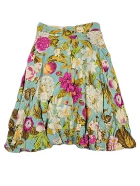 Vtg La Chine Galinda Wang Linen Midi Skirt Multicolor Floral Flowy Summer Preppy